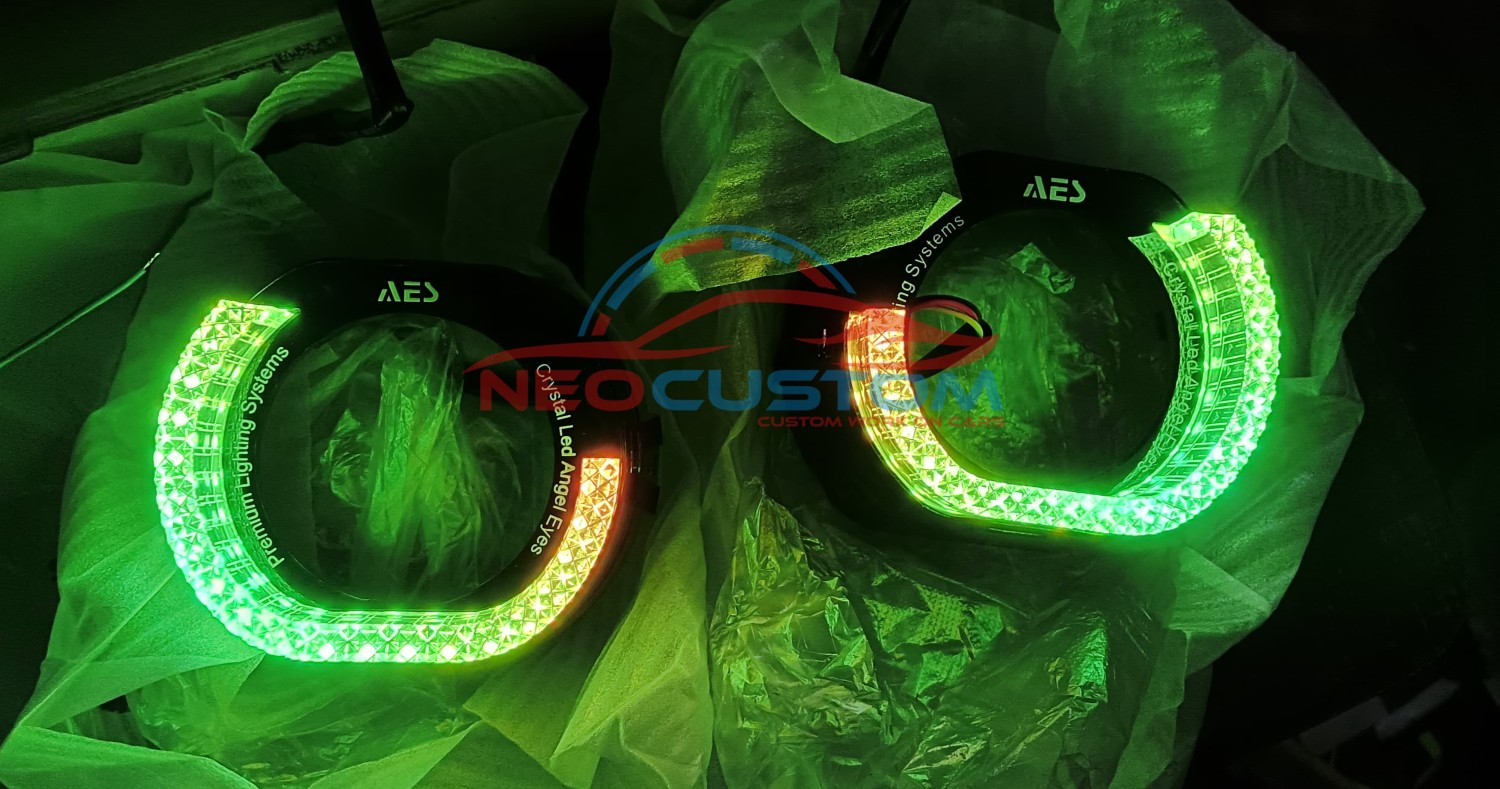 M8 L RGB 5D Brilliant Diamond Crystal Led Angel Eyes Headlight Projector Shroud