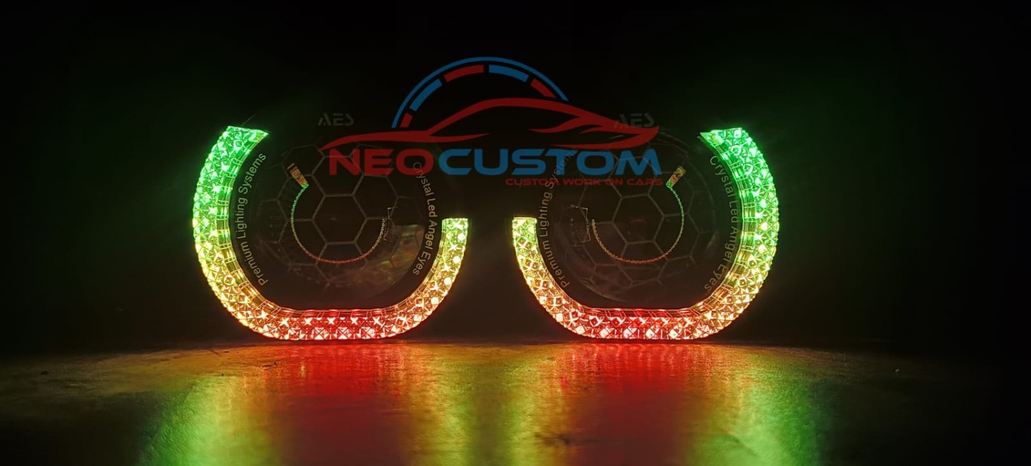 M9 L RGB + Hello Welcome 5D Brilliant Diamond Crystal Led Angel Eyes Headlight Projecter Shroud